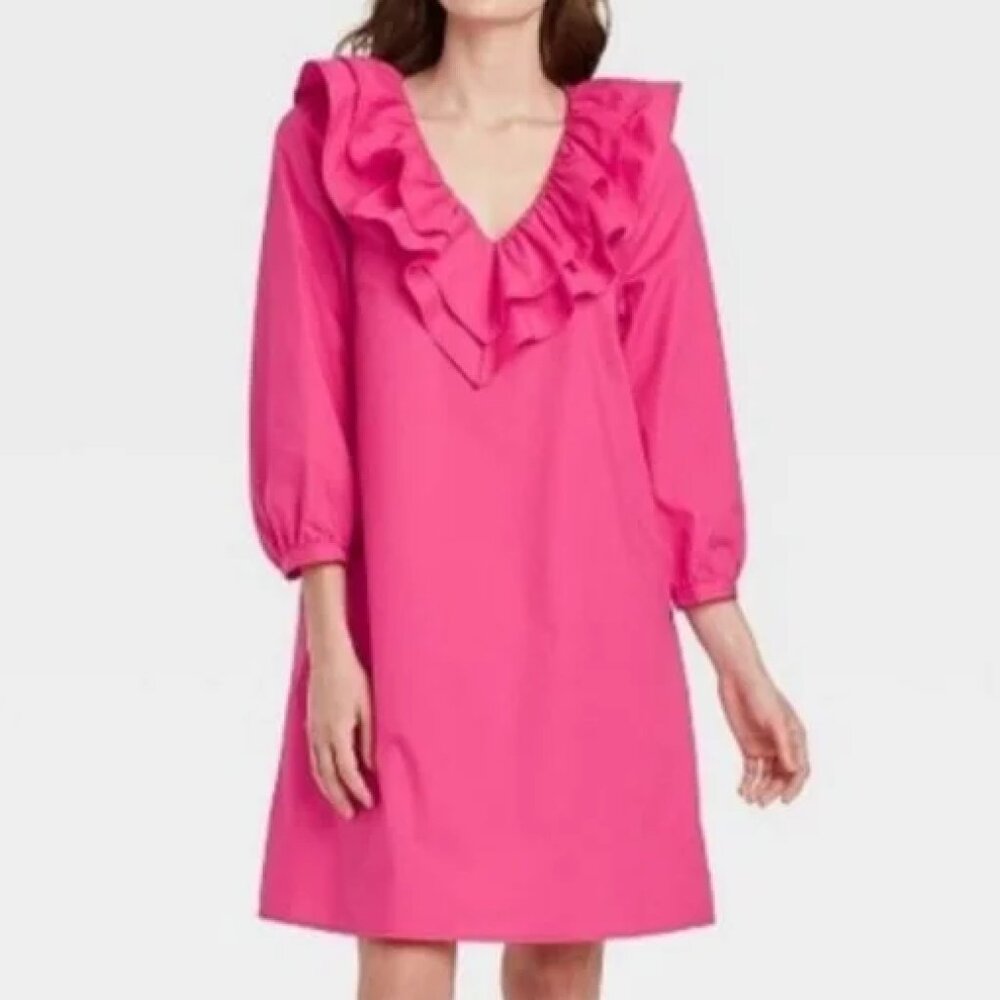 *NEW WITH TAGS* 'Who What Wear' Pink Dress with Ruffle Collar - Size Large